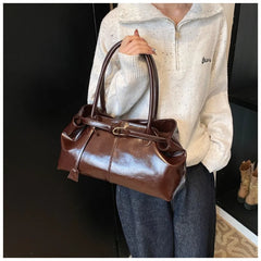 Large Capacity Oil PU Leather Shoulder & Tote Bag for Women