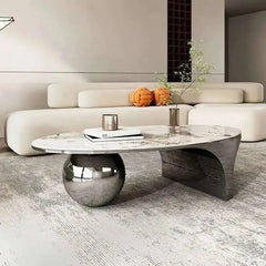 Nordic Oval Coffee Table Marble Top Luxury Design Metal Frame Legs Coffee Cabinet Living Room Floor Mueble Living Room Furniture