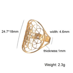 EUEAVAN Flower of Life Ring Stainless Steel Sacred Geometry Archangel Metatron Ring Adjustable Amulet Jewelry Gift Wholesale