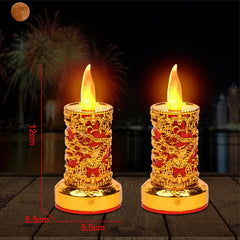 Pair Electric Thailand Candle & Candlestick 2AAA RICH Wealth Eternal Lamp Butter lamp For Buddhism Festival  Chinese New Year Home Decor