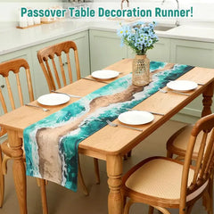 VIKAMA Passover Linen Table Runner Jewish Festival Table Flag Home Dining Party Decoration