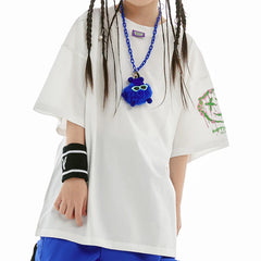 Jazz Dance Clothes Boys Girls Hip Hop Costume Loose Shirt Blue Pants Boys Breaking Street Dance Outfit Short Sleeves Suit