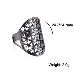 EUEAVAN Flower of Life Ring Stainless Steel Sacred Geometry Archangel Metatron Ring Adjustable Amulet Jewelry Gift Wholesale
