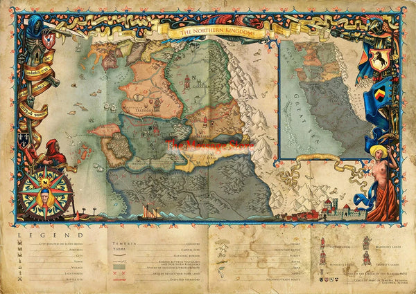 Witcher World Map Continent Locations Wall Art Video Game Gamer Room Decor Poster Canvas Painting Wall Pictures Home Decor Gifts