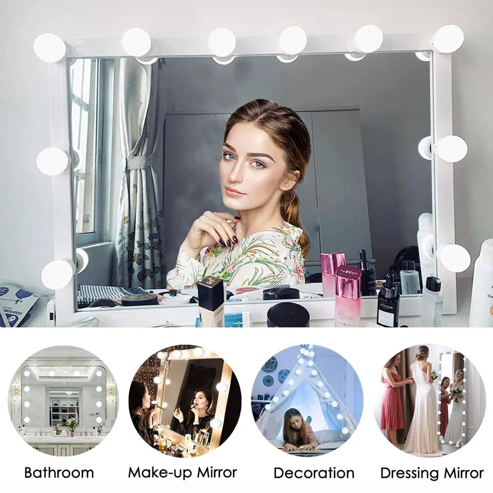 Vanity Mirror Lights Kit Adjustable Color And Brightness With 10 LED Light Bulbs Fixture Strip For Makeup