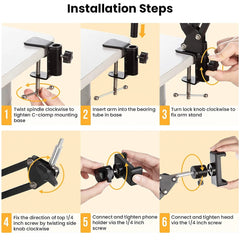 Photography Flexible Arm Tripod For Phone Stand Table Folded Anchor 360° Rotation Online Desktop Laptop Video Live Overhead Shot