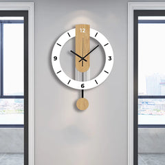 White wood grain acrylic creative pendulum clock silent clock living room bedroom kitchen office home decoration