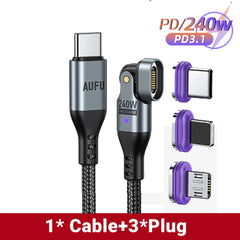 AUFU 16pin 180 Rotate Magnetic Cable 240W Fast Charging Micro USB Type C Cable For iPhone Xiaomi Samsung Magnet USB Phone Cable