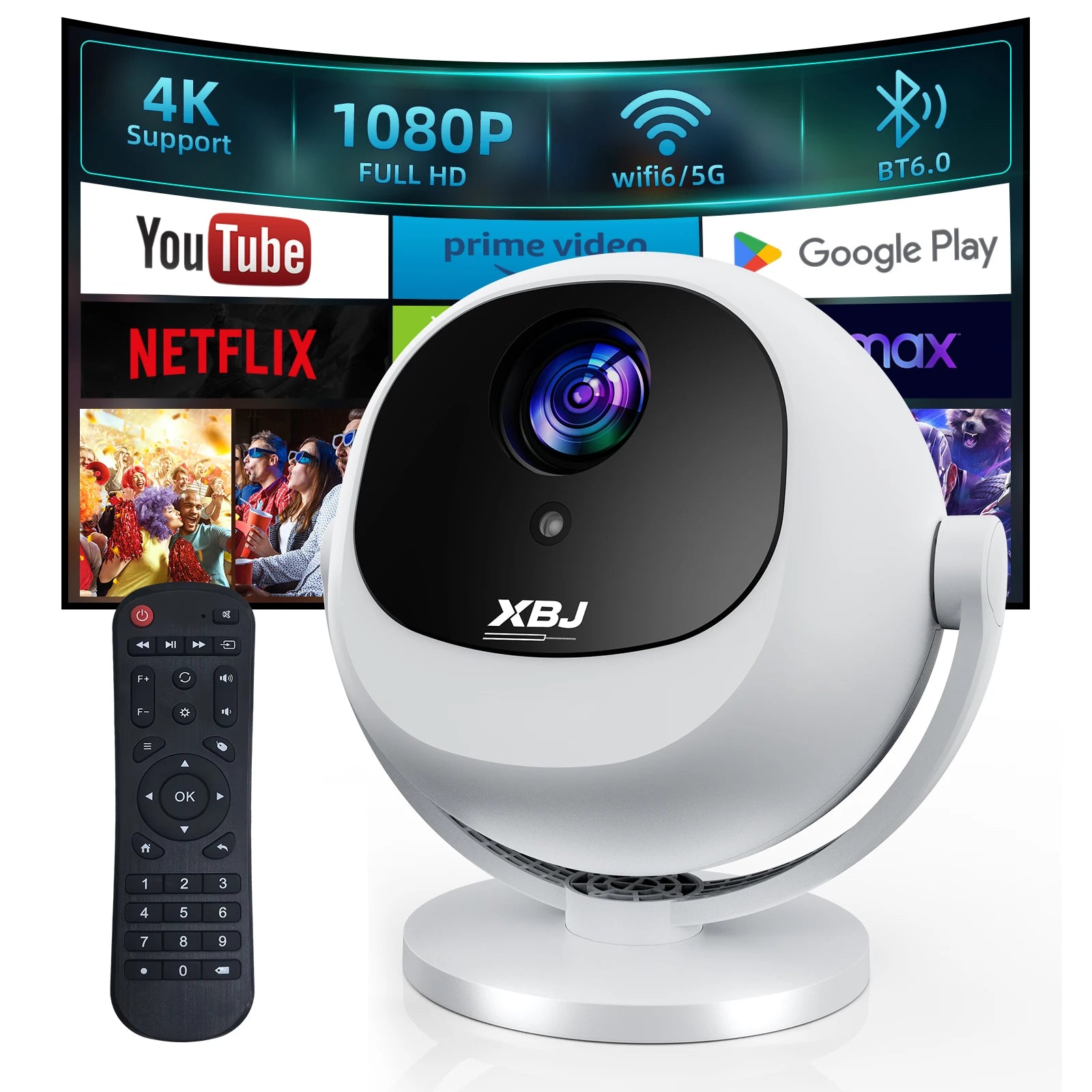 Upgraded Mini Projector, 1280x720P HD , 300 ANSI LED Portable Projector with Bluetooth 6.0, Auto Keystone HDMI USB Home theater