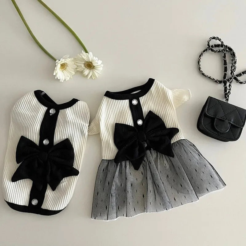 Luxury Dog Dress for Small Dogs Summer Puppy Clothes Bow Lace Dog Skirt Black White Dog T Shirt Girls Dog Costume Chihuahua Vest Pet Shop Pet Clothing