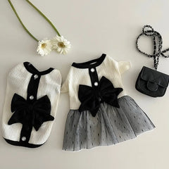 Luxury Dog Dress for Small Dogs Summer Puppy Clothes Bow Lace Dog Skirt Black White Dog T Shirt Girls Dog Costume Chihuahua Vest Pet Shop Pet Clothing