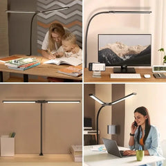 Double Head Dimmable LED Clip Desk Lamp Computer Table Lamps Monitor Light for Office Reading Architectural Lighting