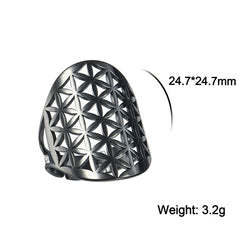 EUEAVAN Flower of Life Ring Stainless Steel Sacred Geometry Archangel Metatron Ring Adjustable Amulet Jewelry Gift Wholesale