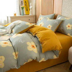 1PC Floral Washed Cotton Duvet Cover - Single/Queen/King Size Housse De Couette 이불커버 Funda Nórdica (No Pillowcase)