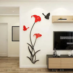 DIY Butterfly Lily Flower Wall Decal Acrylic Mirror Flower Wall Sticker Murals for Living Room Bedroom TV Background Home Decor