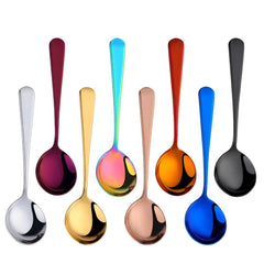 6/8/11Pcs Stainless Steel Soup Spoons Round Dessert Spoon 11 Colors Spoons Set Ice Cream Scoop Spoon In Party Dinnerset Kitchen Tools, Cooking Utensils