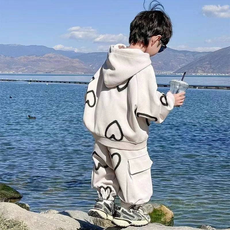 Boys' High-quality Coat +pants 2-piece Set 2025 New Products for Children's Holiday Performance Clothing Fashionable Sweatshirts