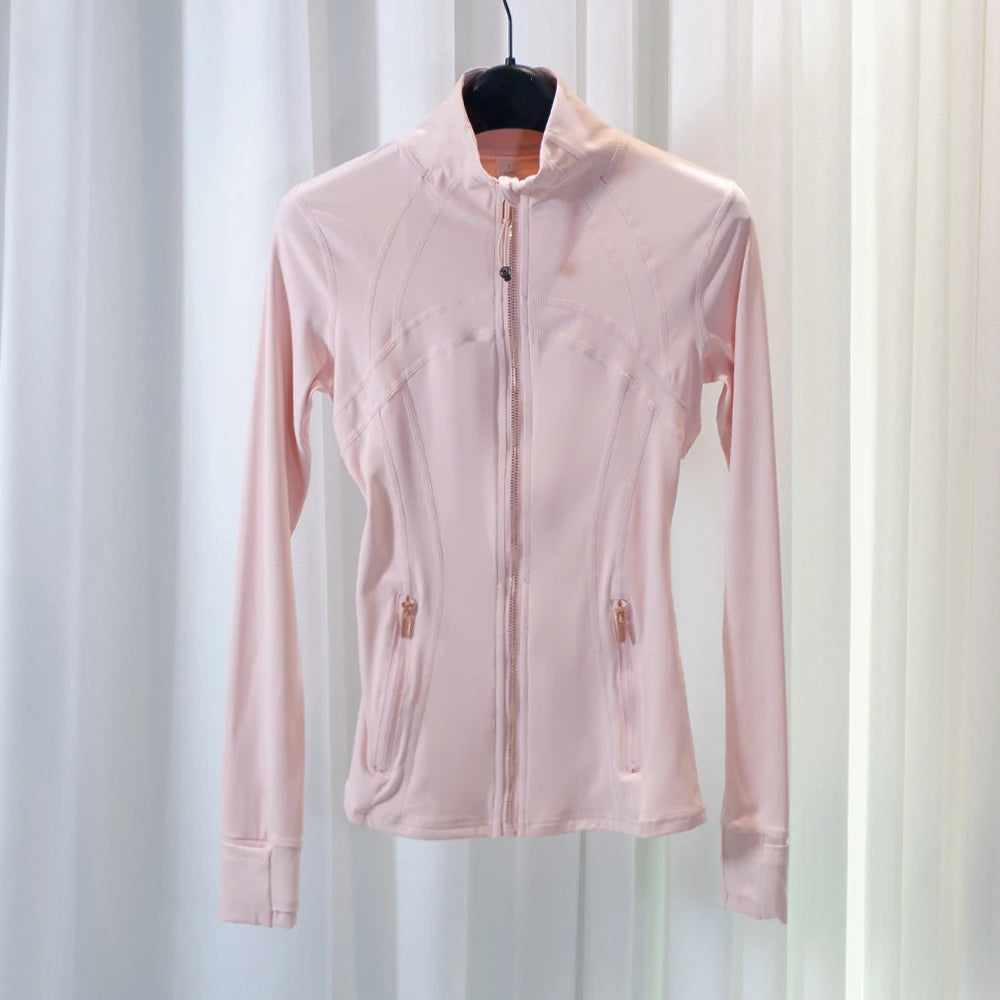 LULU FLORA Gold zipper sports jacket, suitable for yoga and running suitable for all seasons, quick-drying and breathable fabric