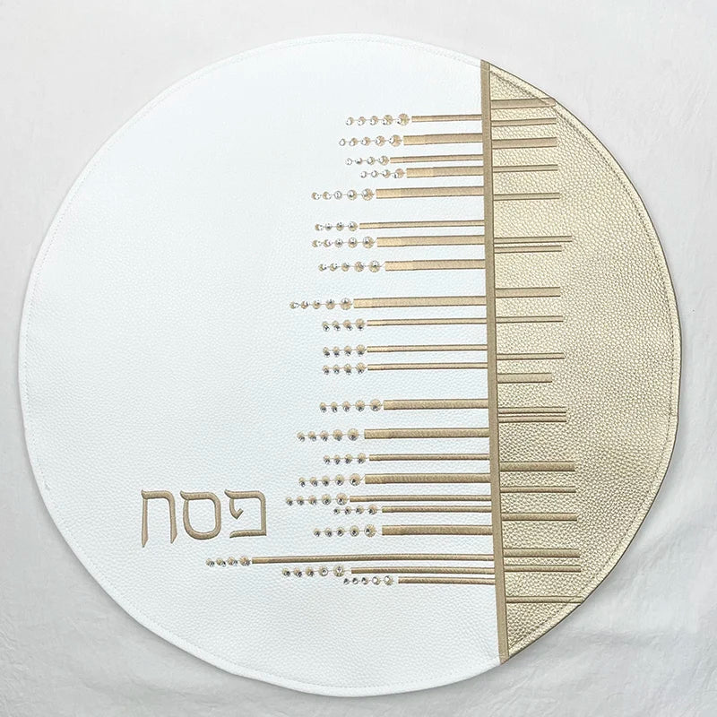 Passover Seder Matzah Cover with 3 Pockets for the 3 Matzos Embroidered PU Leather Pesach Table Essential Decorations