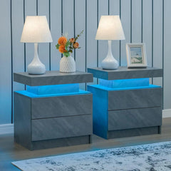 Set of 2 LED Nightstands with 2 Drawers – Modern Bedside Tables Bedroom Furniture