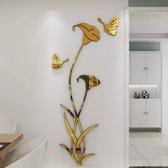 DIY Butterfly Lily Flower Wall Decal Acrylic Mirror Flower Wall Sticker Murals for Living Room Bedroom TV Background Home Decor
