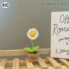 Crochet Knitting Flowers Potted Homemade Crochet Rose Tulip Daisy Office Desktop Ornaments Car Automotive Interior Decoration Home Decor, Plants & flowers