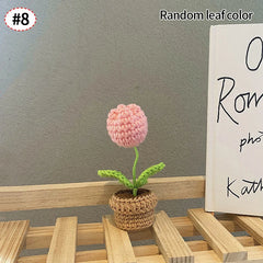 Crochet Knitting Flowers Potted Homemade Crochet Rose Tulip Daisy Office Desktop Ornaments Car Automotive Interior Decoration Home Decor, Plants & flowers