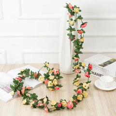 2.2 Meters Rose Artificial Flowers Christmas Garland for Wedding Home Room Decoration Spring Autumn Garden DIY Fake Plant Vine