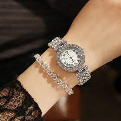 Luxury Women’s Diamond Steel Band Watch & Bracelet Set