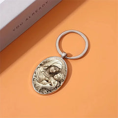 1Pcs Retro Virgin Mary Alloy Keychain - Unique Design of Religious Time Gem Suitable for Car Keys and Backpack Pendant Gifts
