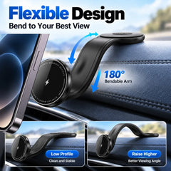 Vyvylabs Magnetic Car Phone Holder 15W Wireless Charger Bendable Car Phone Mount for iPhone 12-18 Stand Dashboard Center Console