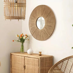 Round Decorative Wall Mirrors Farmhouse Circle Mirror with Hemp Rope Boho Mirrors for Bedroom, Bathroom, Living Room Decor Gift