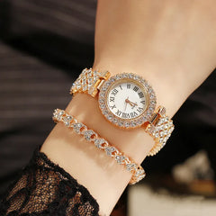 Luxury Women’s Diamond Steel Band Watch & Bracelet Set