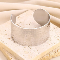 Wrinkle Texture Open Cuff Bracelet – Stainless Steel Bangle