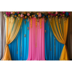 Happy Diwali Photography Backdrop Marigold Flower Curtain Puja Ganpati Pooja Traditional Wedding Birthday Party Photo Background