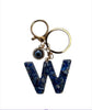 Blue Resin Initial Keychain - Evil Eye Letter Charm with Rhinestones & Tassel, Stylish Gift for Women, Lobster Clasp Accessory - W