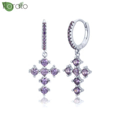 925 Sterling Silver Needle Fashion Cross Pendant Hoop Earrings for Women Vintage Gold Color Small Earrings Luxury Jewelry Gifts