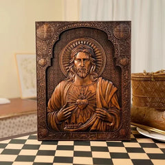 High Quality Religious Wooden Sacred Heart of Jesus Catholic Statue Plaque Wall Decor