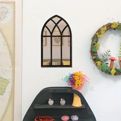 1Pcs Arched Window Wall Mirror Wood Acrylic Minimalism Windowpane Arch Mirror for Bathroom Entryway Vanity Bedroom Home Decor