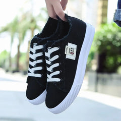 2024 Spring Summer Women Canvas Sneaker Low Top Denim Sneakers Ladies Lace-Up Flat Canvas  Board Shoes Female Flat Shoes