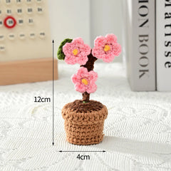 Crochet Knitting Flowers Potted Homemade Crochet Rose Tulip Daisy Office Desktop Ornaments Car Automotive Interior Decoration Home Decor, Plants & flowers
