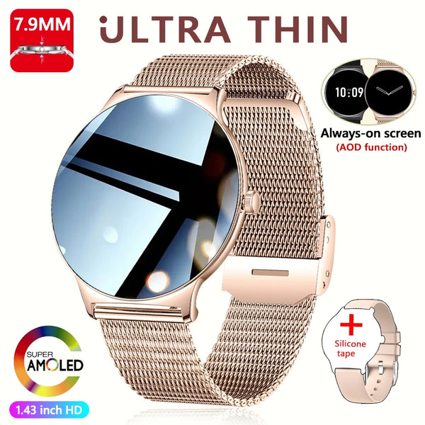 2026New 7.9mm Ultra-Slim SmartWatch Women Health Monitoring Always-On Display 100 +Sports Modes Bluetooth Call Smart Watch Women
