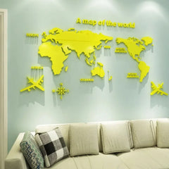 World Map Acrylic 3D Solid Crystal Bedroom Wall Living Room Classroom Stickers Office Wall Background Decoration Stickers