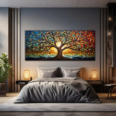 Colorful Mosaic Glass Canvas Painting,Tree of Life Artwork Canvas Print, Mythology Gift, for Living Room Office Home Decor