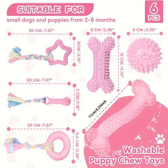 6 PCS Dog Chew Toys For Cleaning Teeth  Soft Rubber Bone Funny Ball Interactive Donut Treat Set For Small Medium Dogs Pet Gifts Pet Shop