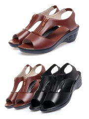 WOIZGIC Women Old Mother Laides Wedges Sandals Platform Shoes PU Leather Non Slip Beach Summer Cool Zipper