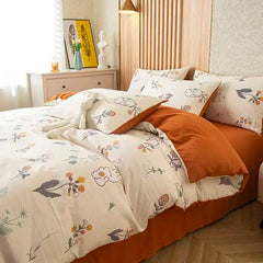 1PC Floral Washed Cotton Duvet Cover - Single/Queen/King Size Housse De Couette 이불커버 Funda Nórdica (No Pillowcase)