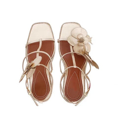 Fashion Flower Platform Wedges Sandals T Strap Open Toe Runway 2026 Summer Women Dress Shoes Braided Shoes