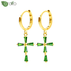 925 Sterling Silver Needle Fashion Cross Pendant Hoop Earrings for Women Vintage Gold Color Small Earrings Luxury Jewelry Gifts