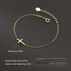 WANTME 925 Sterling Silver Simple Gothic Pave Zircon Cross Chain Bracelet for Women Fashion Statement Gold Party Jewelry Gift